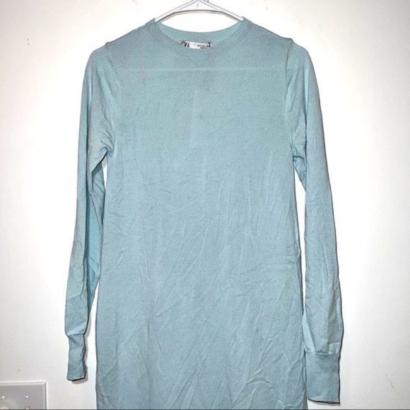 Zara NWT Baby Blue Knit Pencil Dress Open Back - Picture 2 of 6